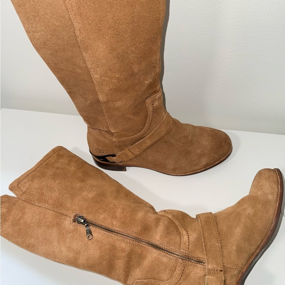 UGG Channing Suede Riding Boots Chestnut Brown Buckle 7 Women’s - Picture 7 of 12